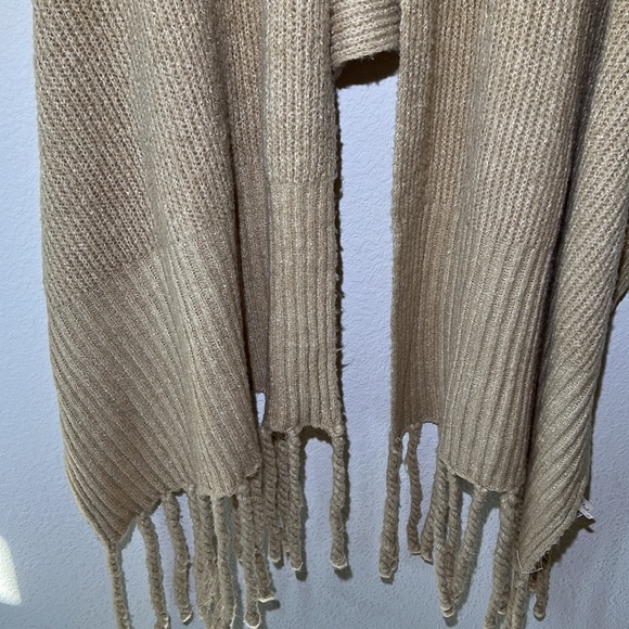 Free People Large Fringe Scarf Blanket Ribbed Tan Jaden - Picture 4 of 6